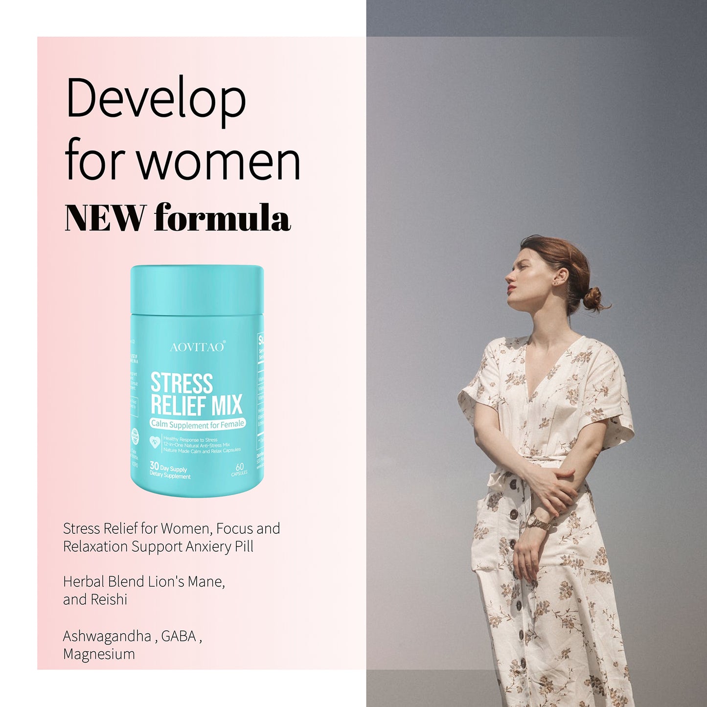 Calm & Focus Ashwagandha Supplement for Women - Stress Relief & Mental Clarity